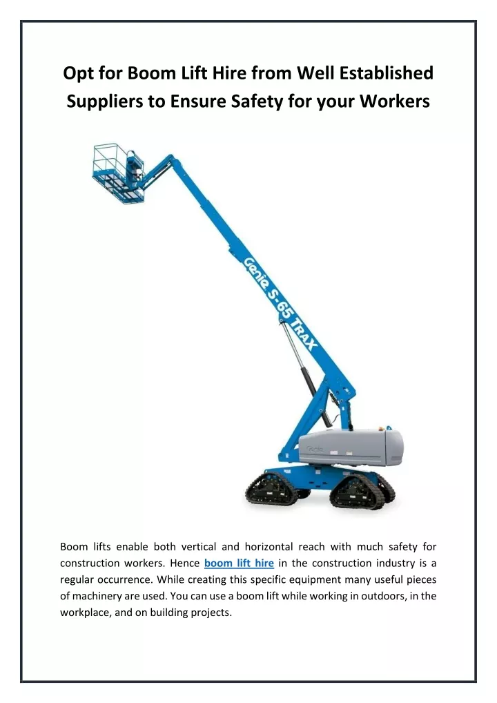 opt for boom lift hire from well established