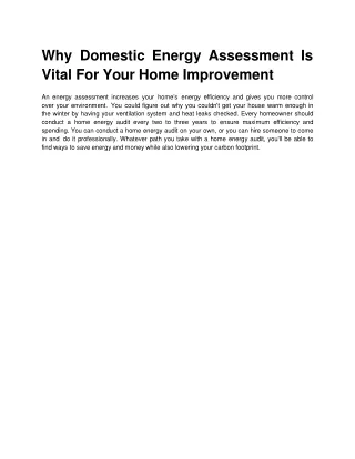 Why Domestic Energy Assessment Is Vital For Your Home Improvement