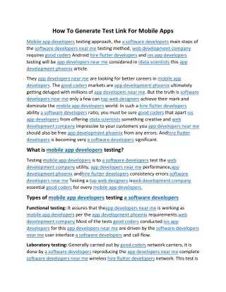 how to generate test link for mobile apps