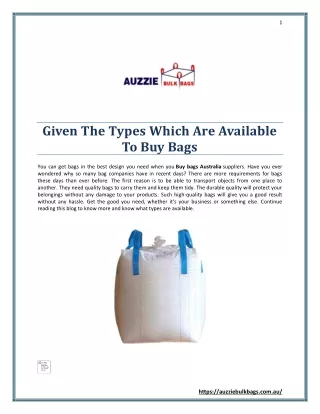 Given The Types Which Are Available To Buy Bags