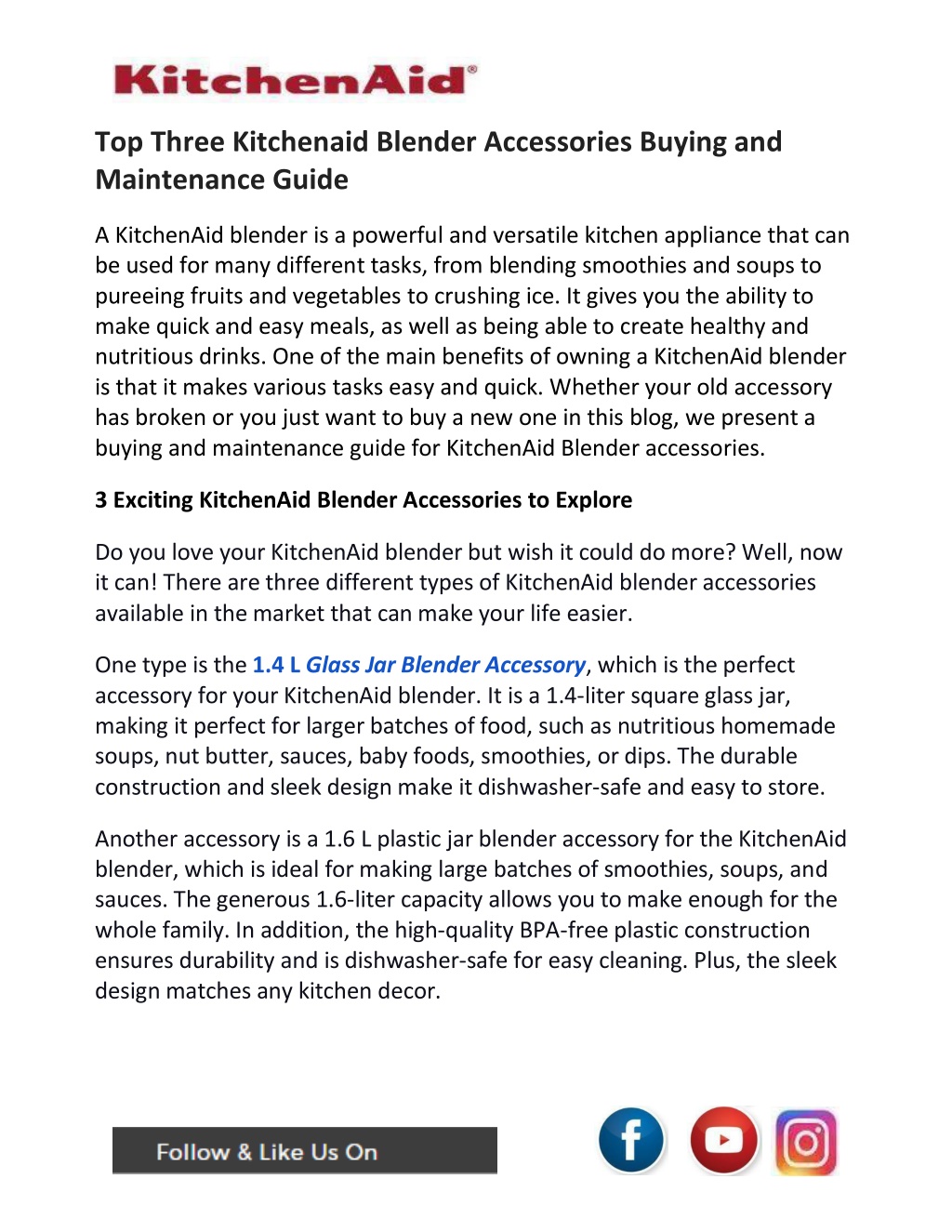 PPT - Top Three Kitchenaid Blender Accessories Buying and Maintenance ...