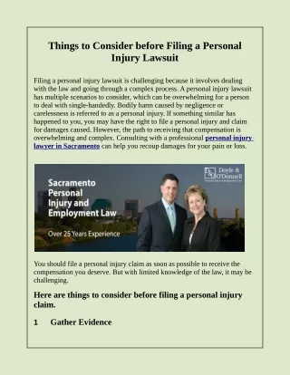 Things to Consider before Filing a Personal Injury Lawsuit