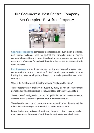 Hire Commercial Pest Control Company- Set Complete Pest-free Property