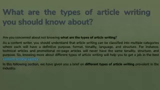 What are the types of article writing you