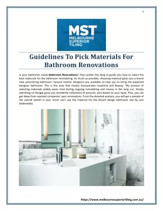 Guidelines To Pick Materials For Bathroom Renovations