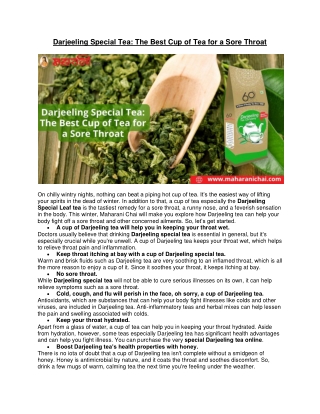 Darjeeling Special Tea: The Best Cup of Tea for a Sore Throat