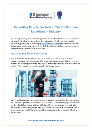 Recruiting People For Jobs In The Oil Refinery Recruitment Industry