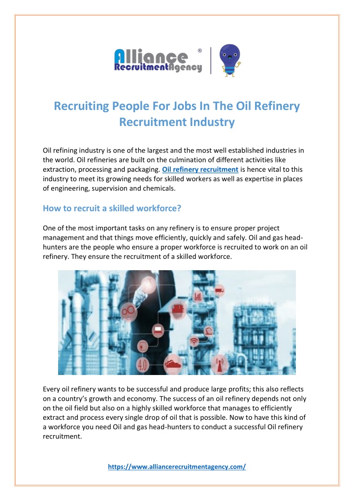 recruiting people for jobs in the oil refinery