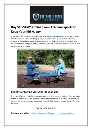 Buy SEE-SAWS Online From Achillion Sports