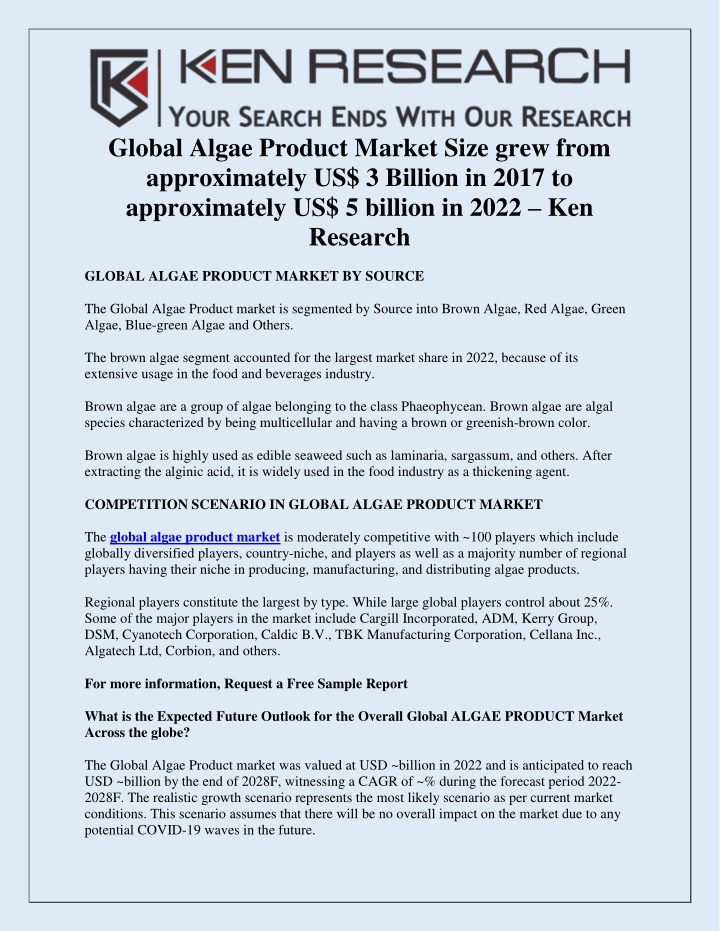 global algae product market size grew from