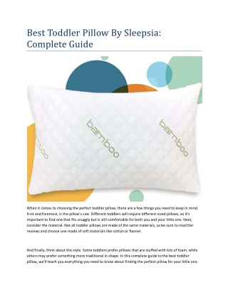 Best Toddler Pillow By Sleepsia: Complete Guide