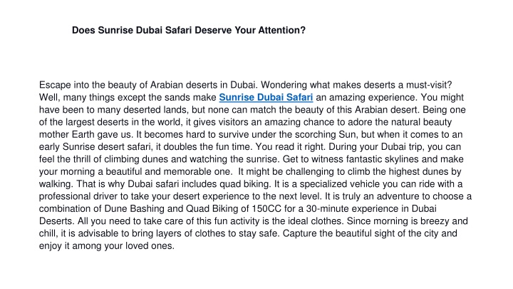 does sunrise dubai safari deserve your attention