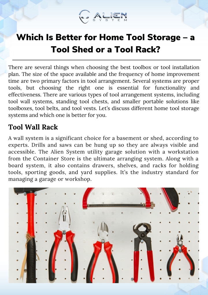 which is better for home tool storage a tool shed