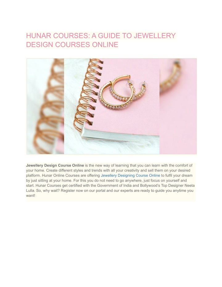 hunar courses a guide to jewellery design courses