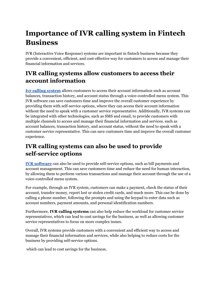 importance of ivr calling system in fintech