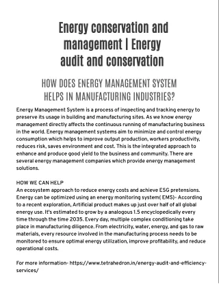 Energy conservation and management | Energy audit and conservation
