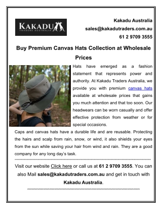 Buy Premium Canvas Hats Collection at Wholesale Prices