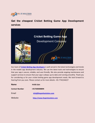 Get the cheapest Cricket Betting Game App Development services