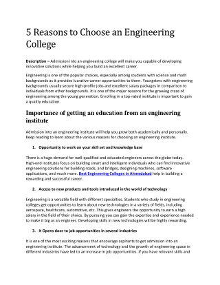 5 Reasons to Choose an Engineering College