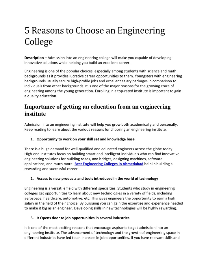 5 reasons to choose an engineering college