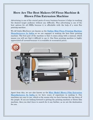 Online Mini Flexo Printing Machine Manufacturers In India  - allindiamachinery