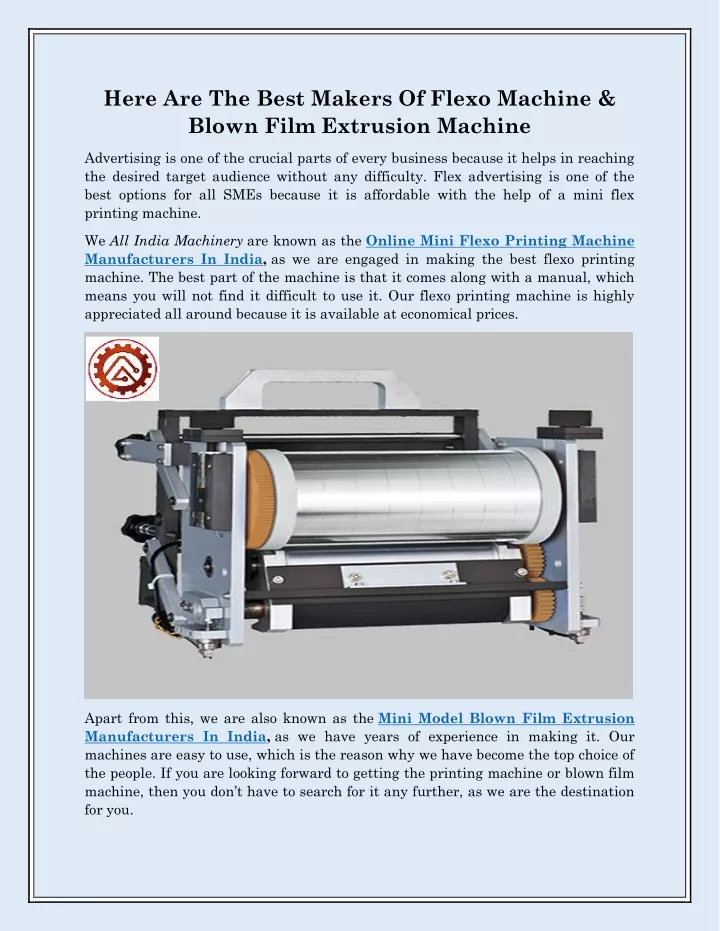 here are the best makers of flexo machine blown
