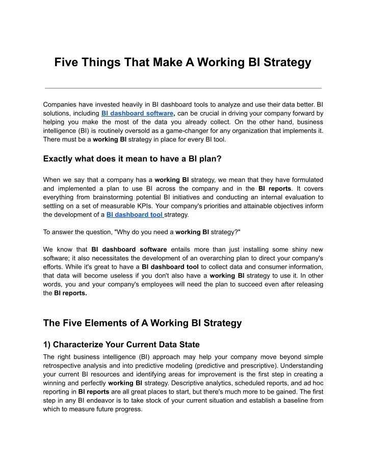 five things that make a working bi strategy