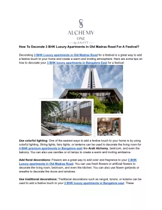 How To Decorate 3 BHK Luxury Apartments In Old Madras Road For A Festival_