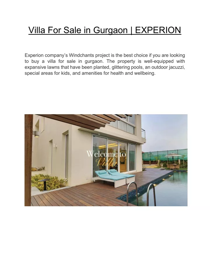 villa for sale in gurgaon experion