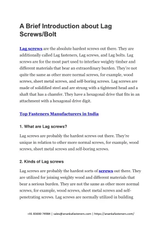 a brief introduction about lag screws bolt