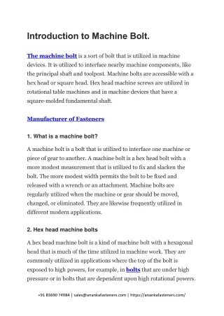 introduction to machine bolt