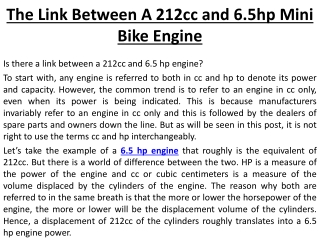 The Link Between A 212cc and 6.5hp Mini Bike Engine