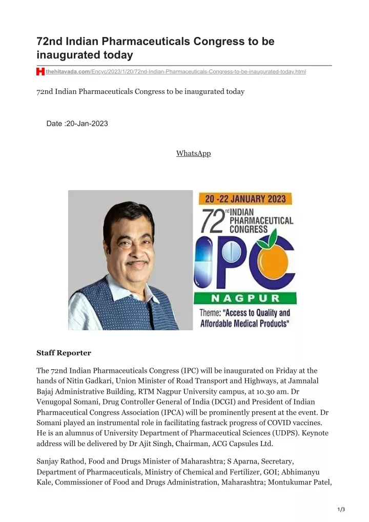 72nd indian pharmaceuticals congress