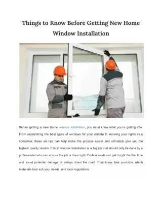 Things to Know Before Getting New Home Window Installation