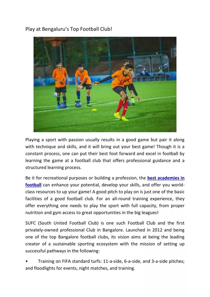 play at bengaluru s top football club