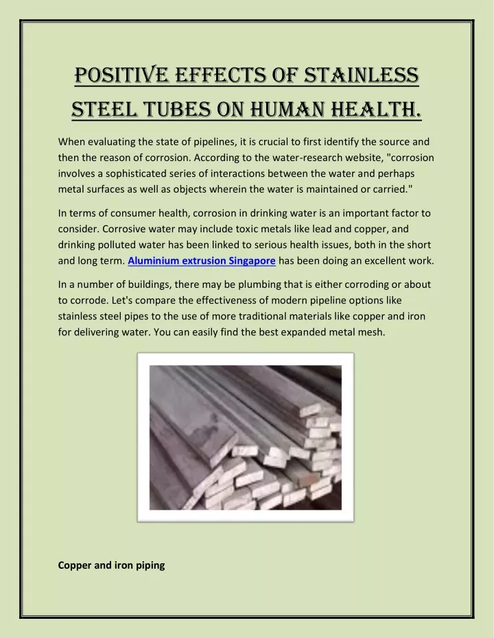 positive effects of stainless steel tubes