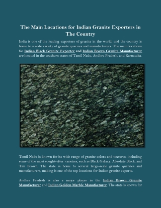 The Main Locations for Indian Granite Exporters in The Country