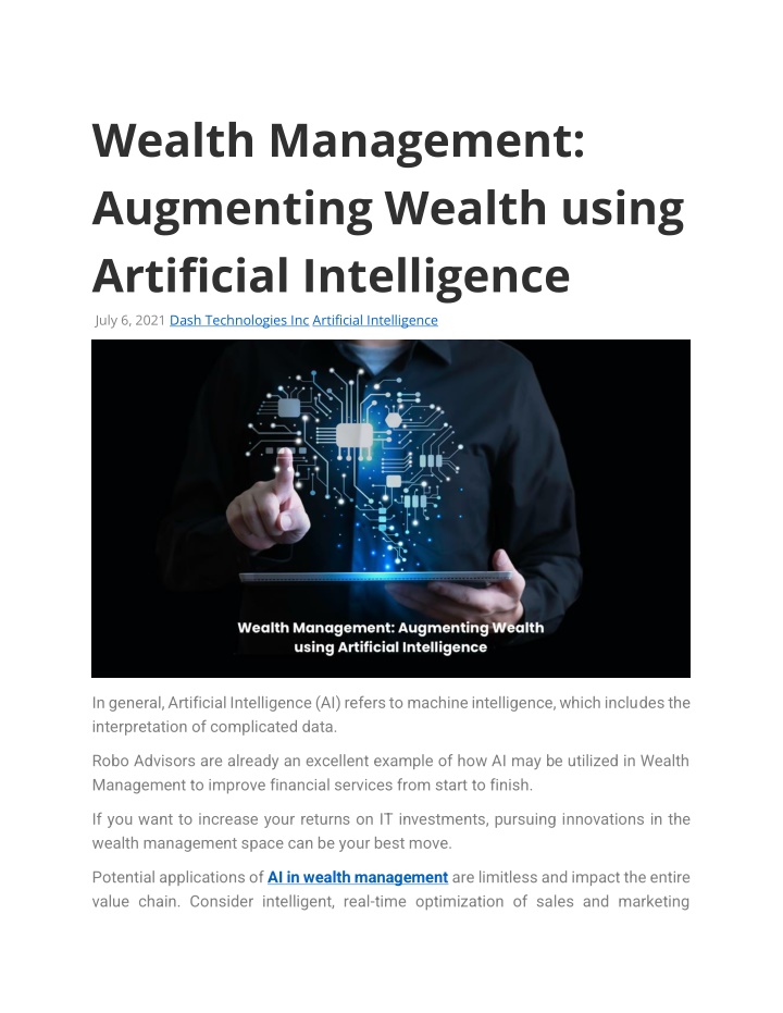 wealth management augmenting wealth using