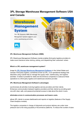 3PL Storage Warehouse Management Software