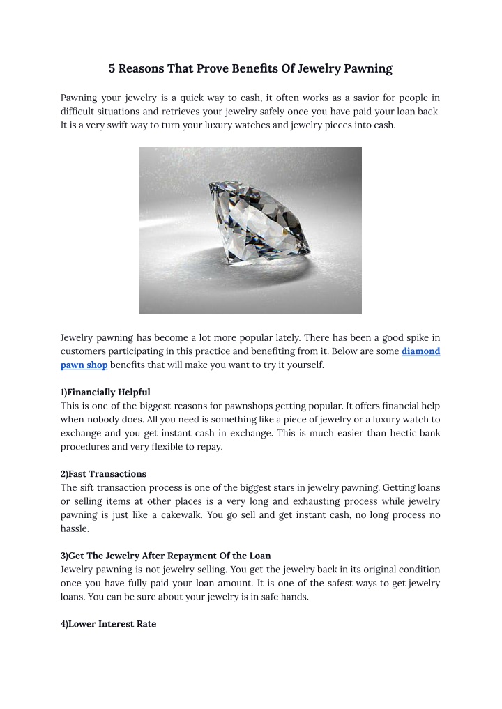 5 reasons that prove benefits of jewelry pawning
