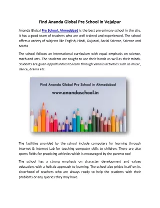 find ananda global pre school in vejalpur