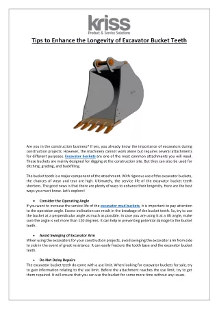 tips to enhance the longevity of excavator bucket