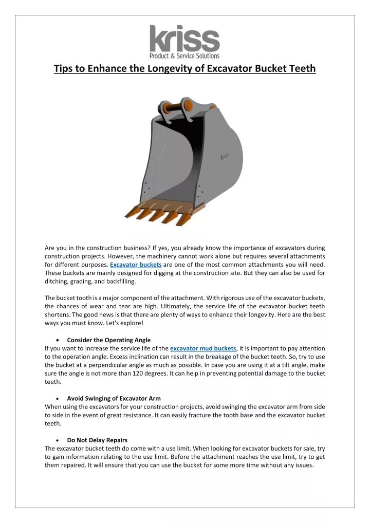 tips to enhance the longevity of excavator bucket