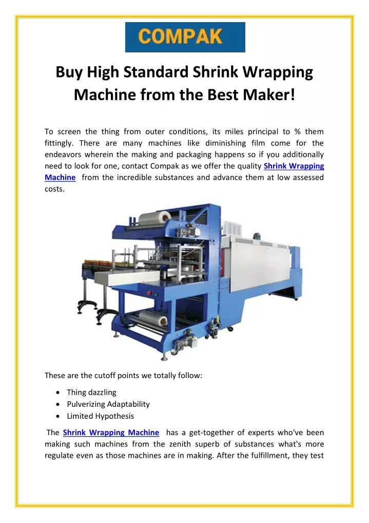 buy high standard shrink wrapping machine from