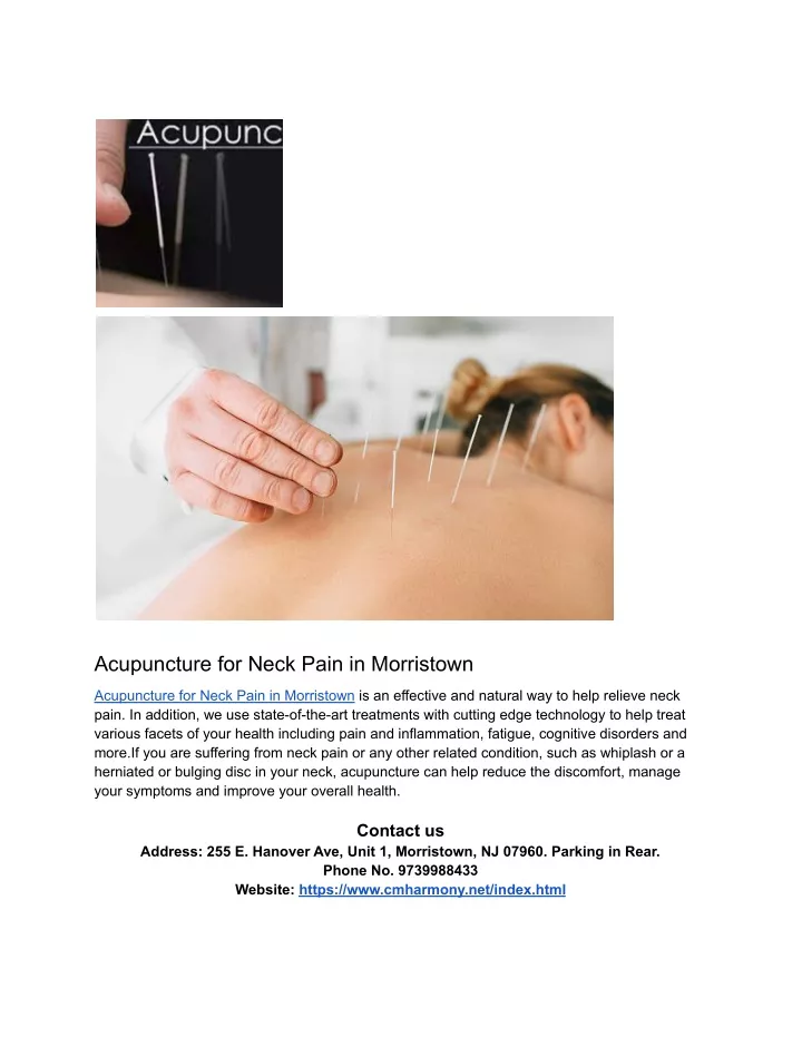 acupuncture for neck pain in morristown