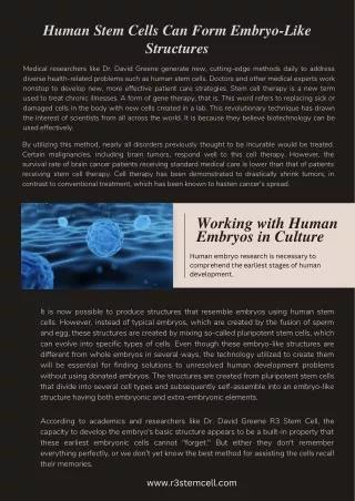 Human Stem Cells Can Form Embryo-Like Structures - Dr David Greene