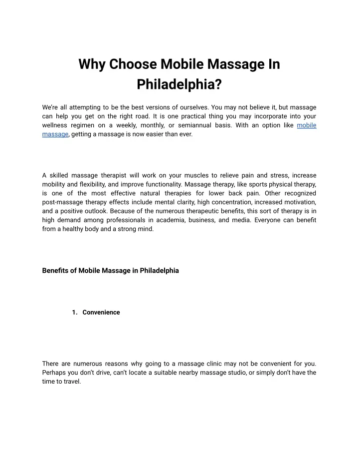 why choose mobile massage in philadelphia