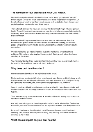 The Window to Your Wellness Is Your Oral Health