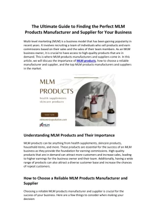 The Ultimate Guide to Finding the Perfect MLM Products Manufacturer and Supplier for Your Business